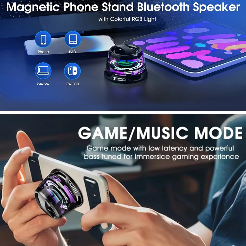 Altavoz portátil Bluetooth 5,3 G200 RGB iluminación altavoz magnético Mini HD calidad de sonido 6 H reproductor de música soporte magnético para teléfono