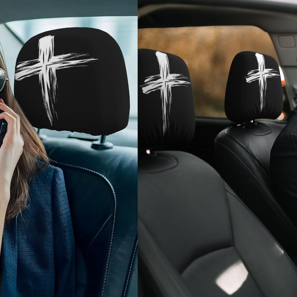 Black Skull Car Printed Headrest Cover Universal Elastic Style Funny and Interesting Universal Headgear