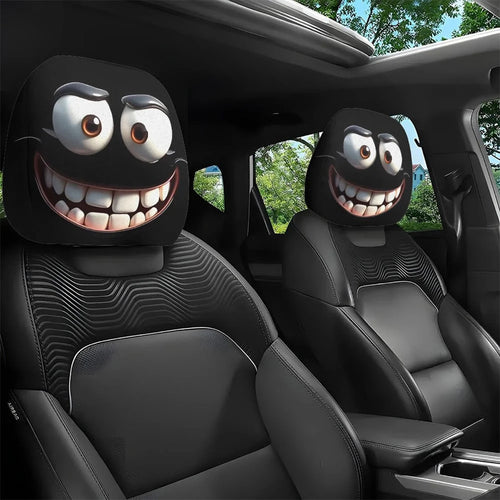 Black Skull Car Printed Headrest Cover Universal Elastic Style Funny and Interesting Universal Headgear